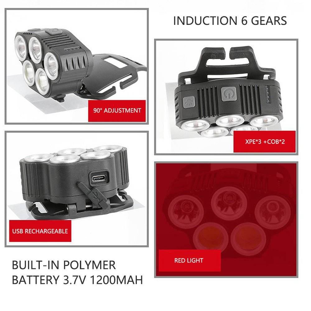 6 Modes LED Head Torch Induction Headlight Camping COB Infrared Strong Lights | Outdoorium