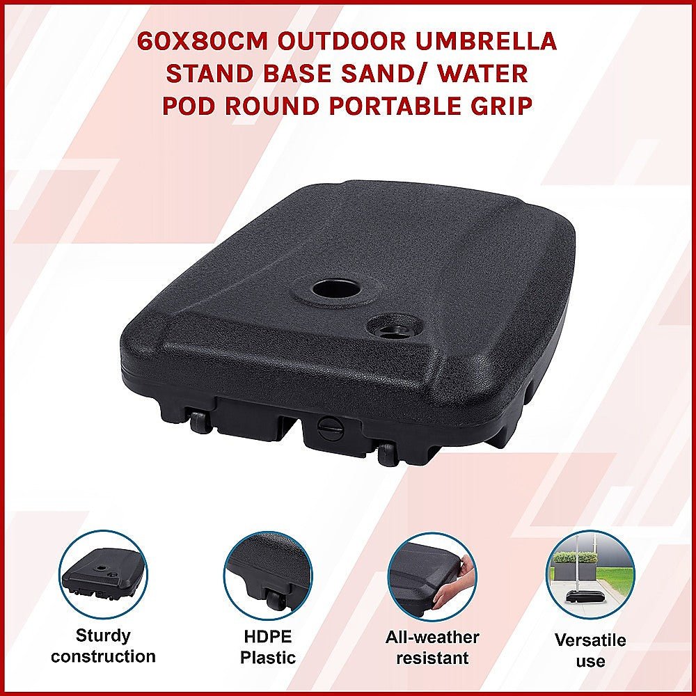 60x80cm Outdoor Umbrella Stand Base Sand/ Water Pod Round Portable Grip - Outdoorium