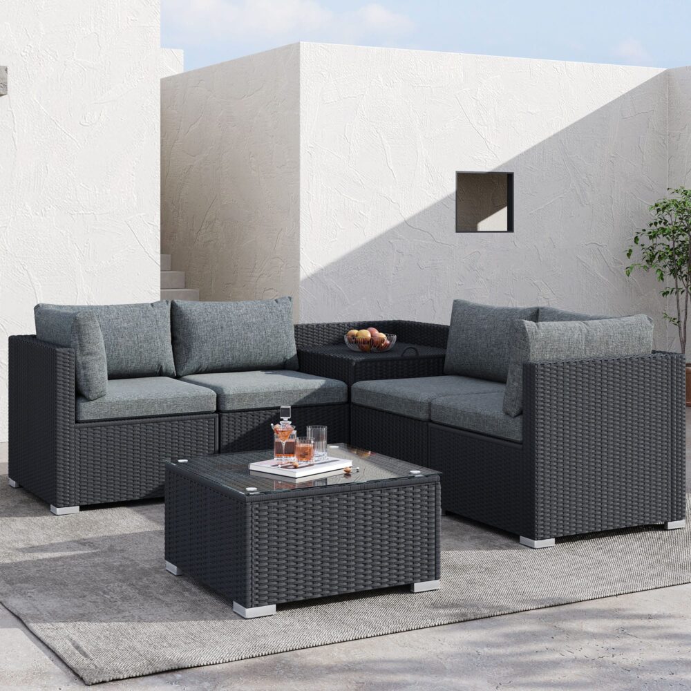 6PCS Outdoor Modular Lounge Sofa Coogee - Black - Outdoorium