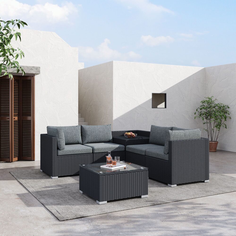 6PCS Outdoor Modular Lounge Sofa Coogee - Black - Outdoorium