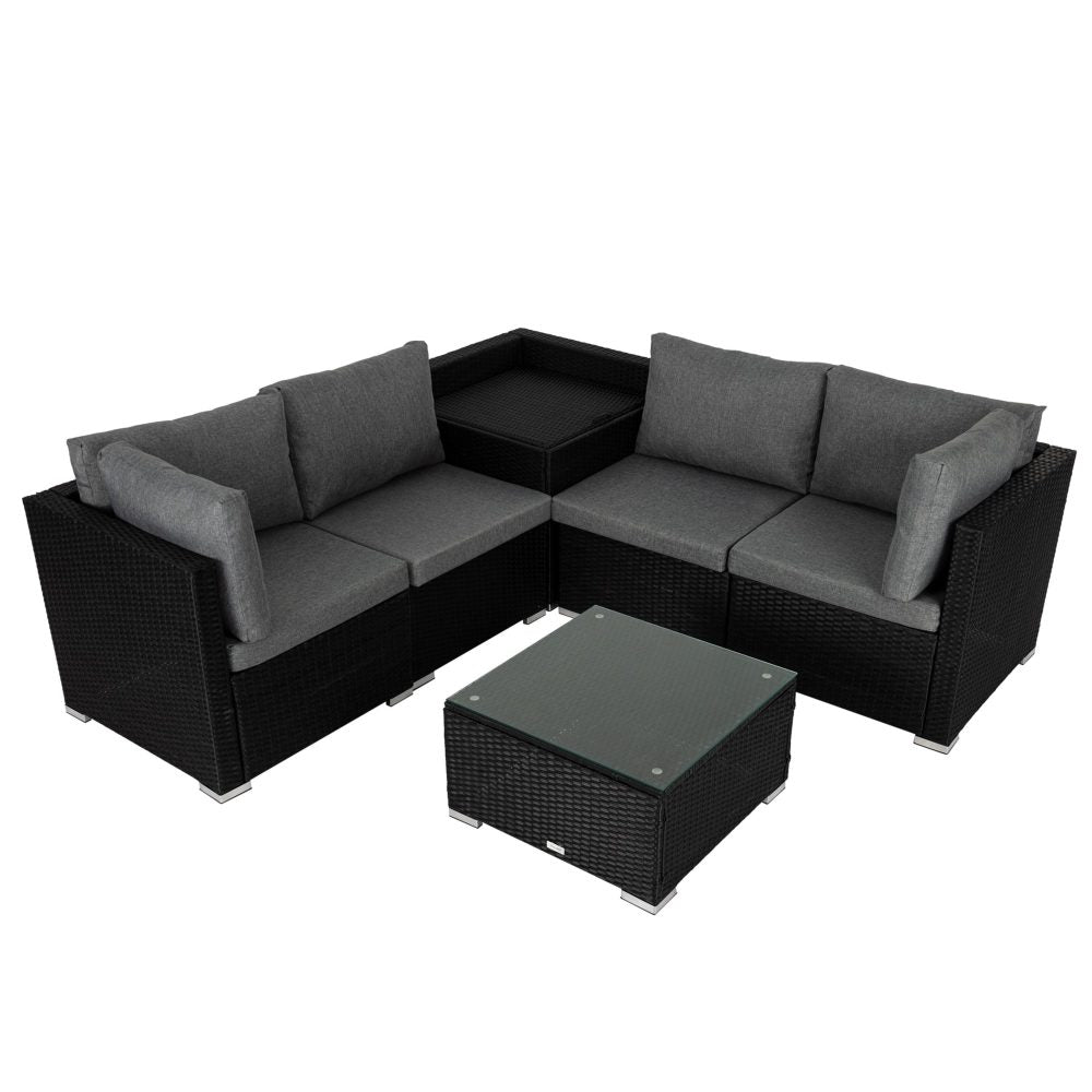 6PCS Outdoor Modular Lounge Sofa Coogee - Black - Outdoorium