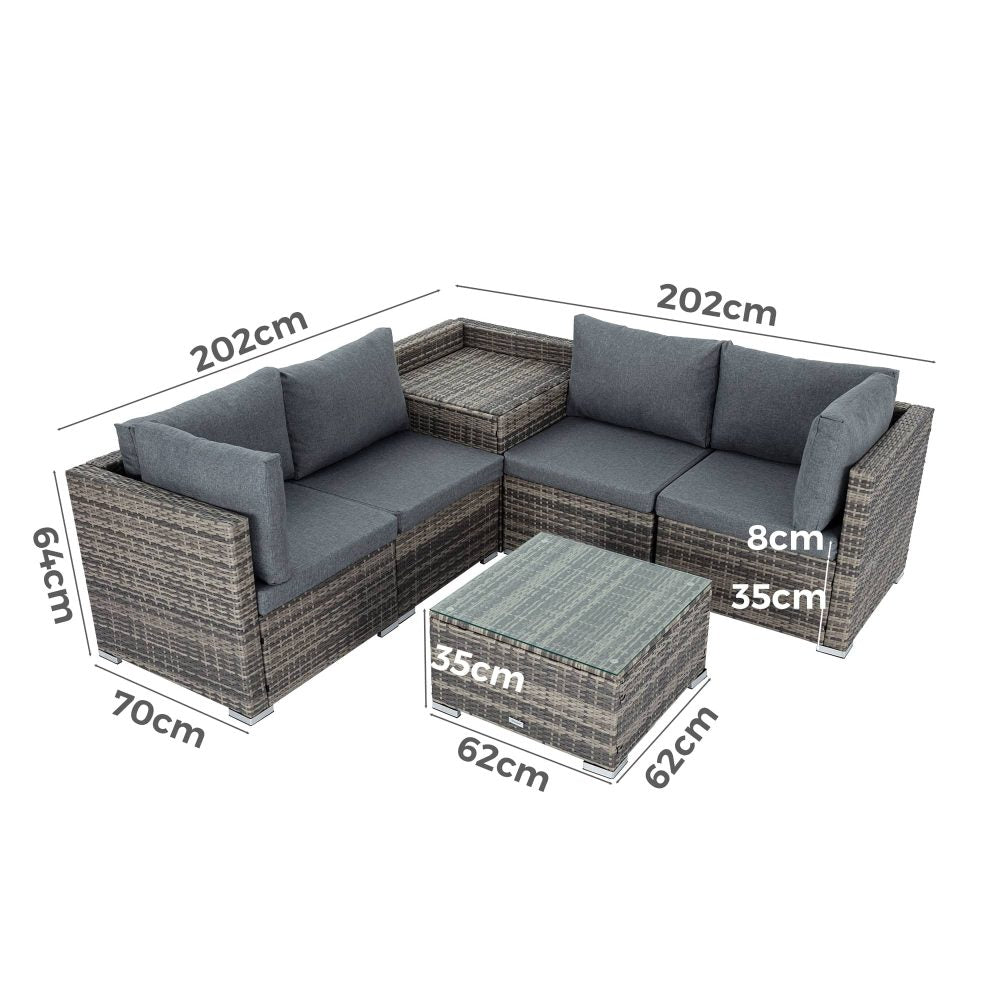 6PCS Outdoor Modular Lounge Sofa Coogee - Grey - Outdoorium