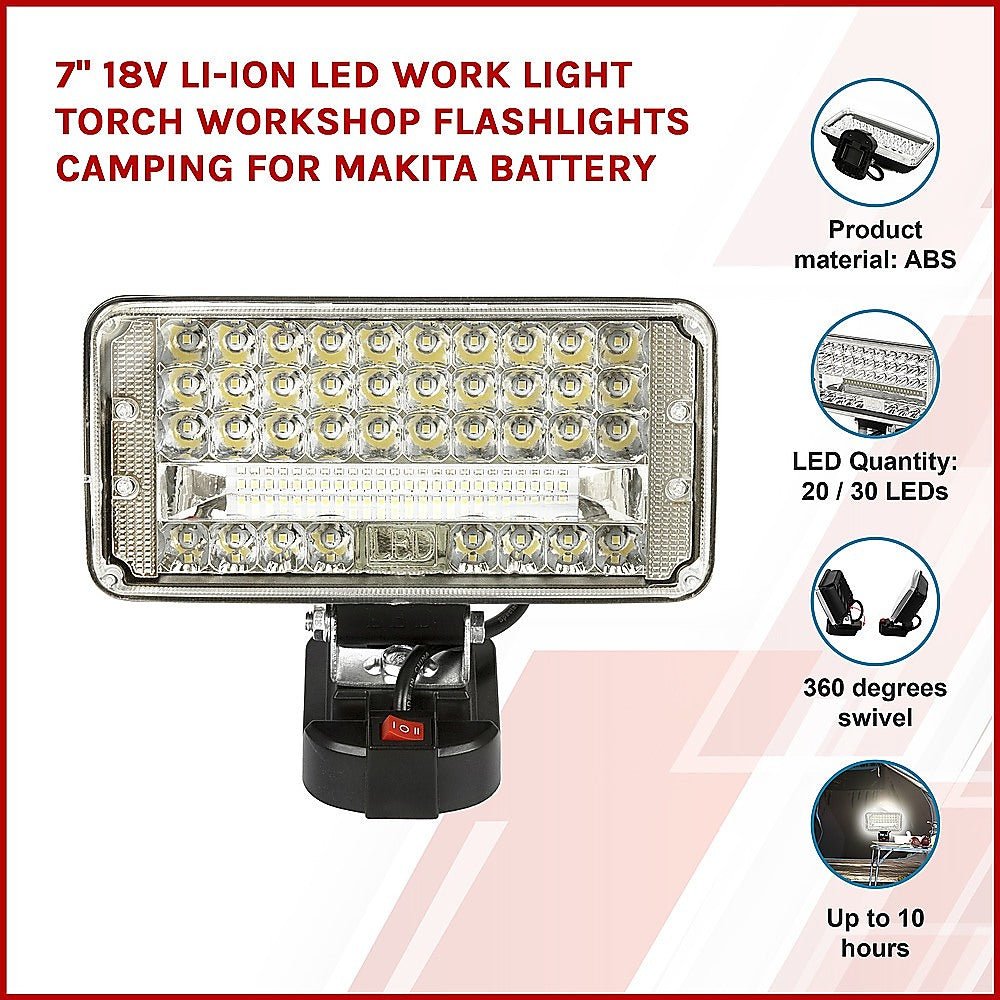 7" 18V Li - ion LED Work Light Torch Workshop Flashlights Camping for Makita Battery - Outdoorium