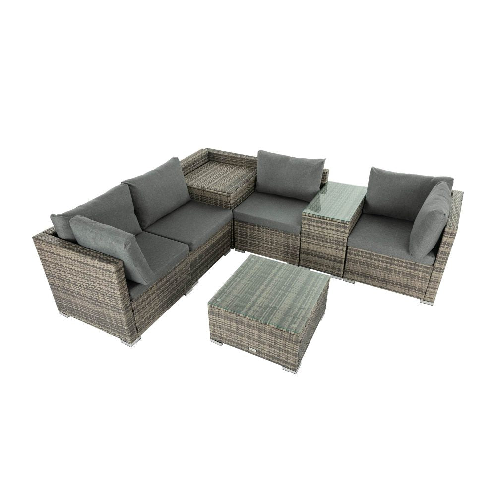 7PC Outdoor Wicker Lounge with Storage Corner (Grey) | Outdoorium