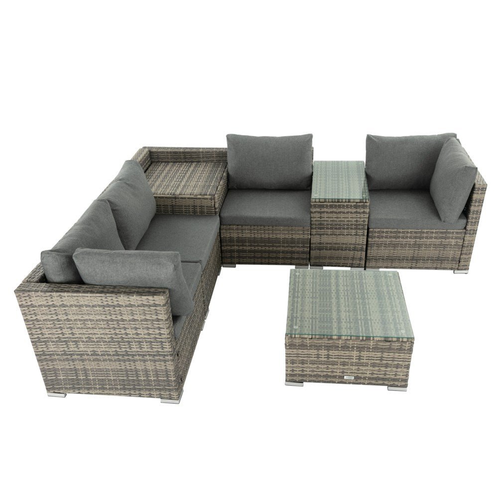 7PC Outdoor Wicker Lounge with Storage Corner (Grey) | Outdoorium