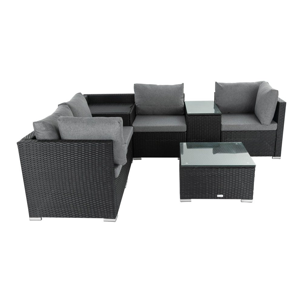 7PC Outdoor Wicker Loveseat Setting with Storage Corner (Black) | Outdoorium
