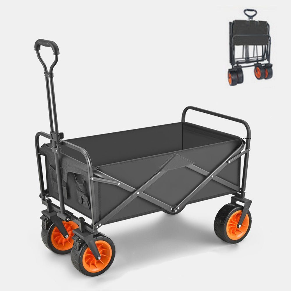 8 Inch Wheel Black Folding Beach Wagon Cart Trolley Garden Outdoor Picnic Camping Sports Market Collapsible Shop - Outdoorium