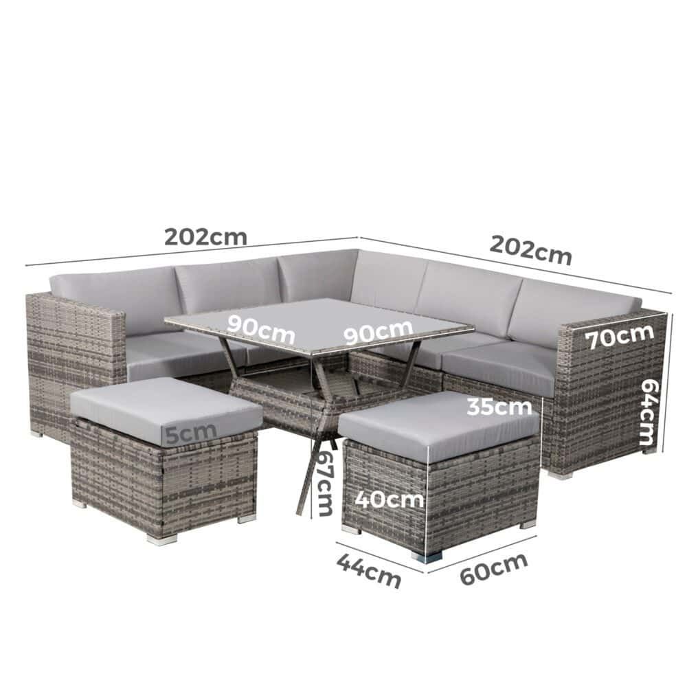 8PC Outdoor Dining Set Wicker Table & Chairs-Grey | Furniture > Outdoor