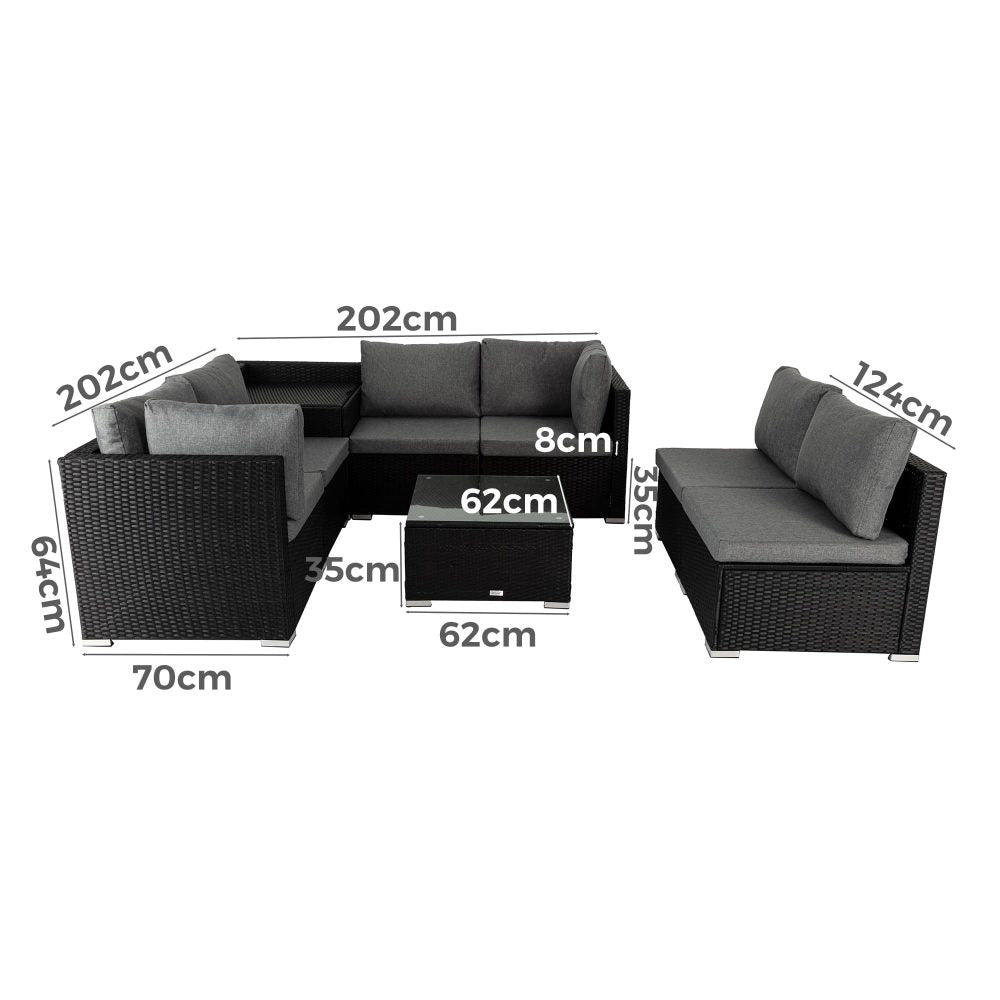 8PCS Outdoor Furniture Modular Lounge Sofa Lizard - Black | Outdoorium
