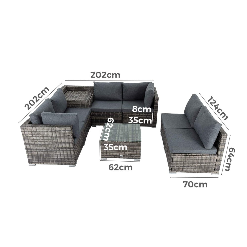 8PCS Outdoor Furniture Modular Lounge Sofa Lizard - Grey | Outdoorium