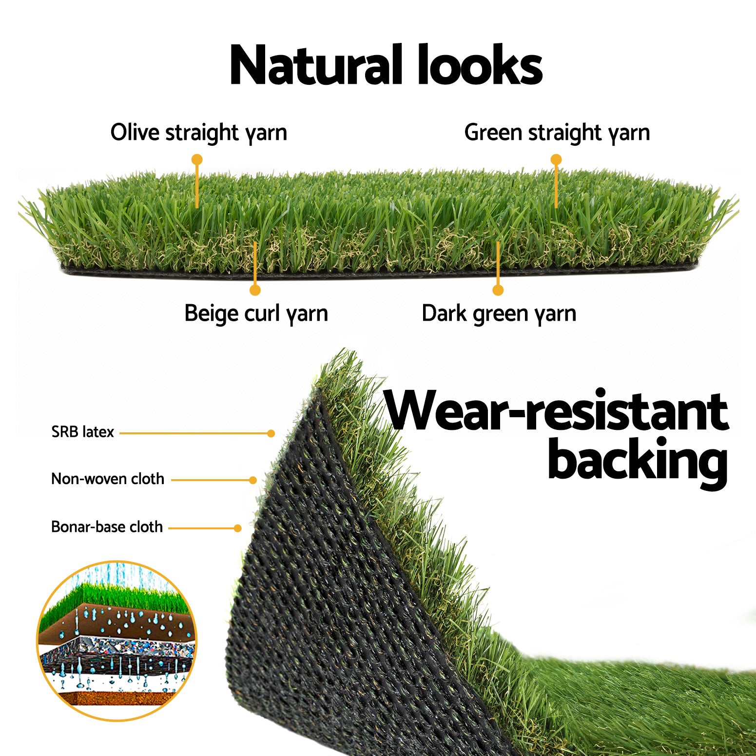 Prime Turf Artificial Grass 30mm 2mx5m 50SQM Synthetic Fake Lawn Turf Plastic Plant 4-coloured