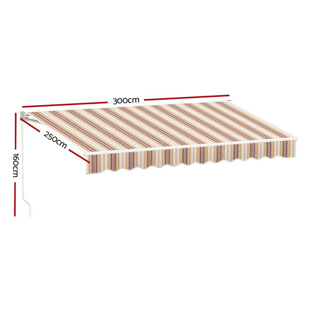 Instahut Retractable Folding Arm Awning Manual Sunshade 3Mx2.5M Beige Brown | Outdoorium