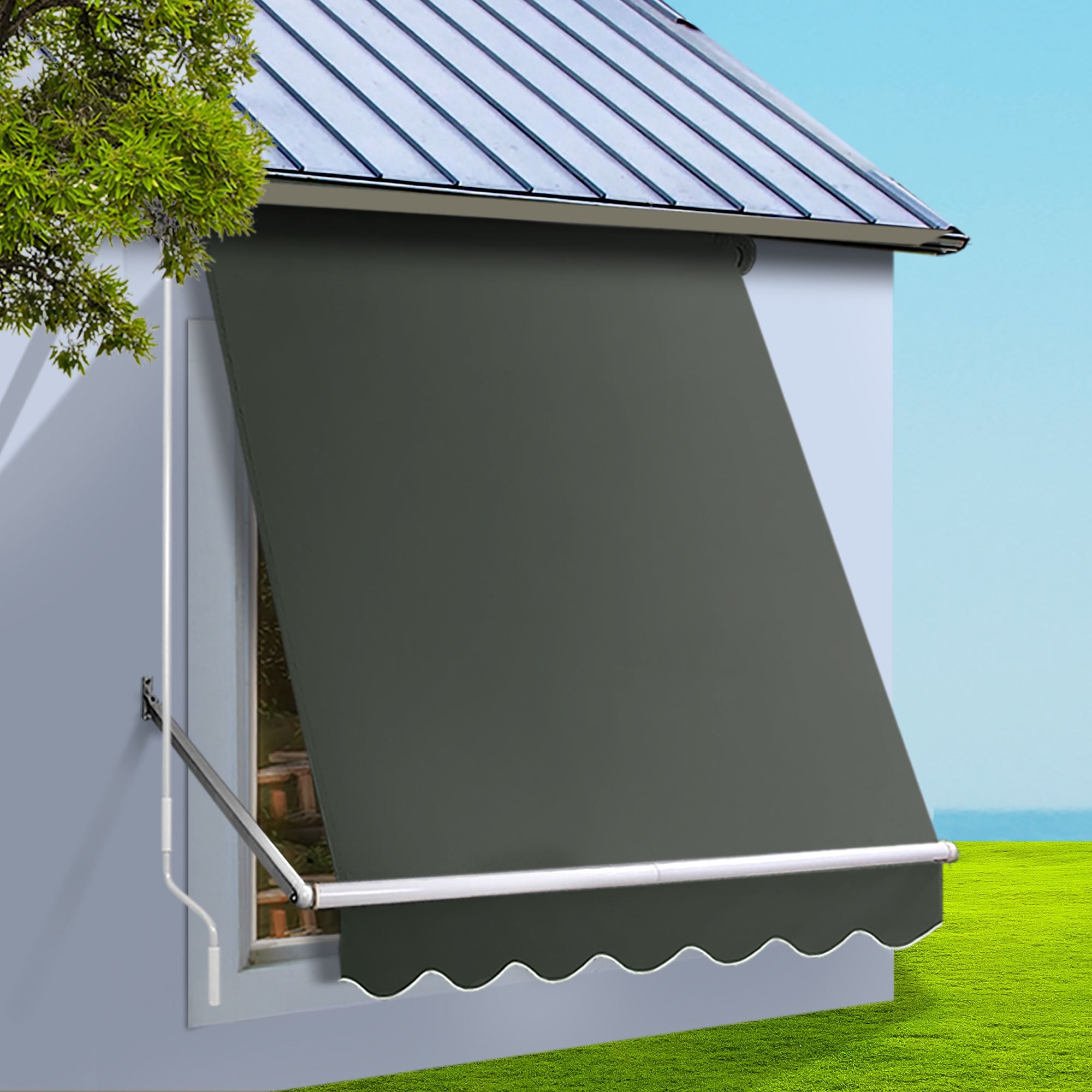 Instahut 1.5 × 2.1m grey motorised pivot arm window awning – product view