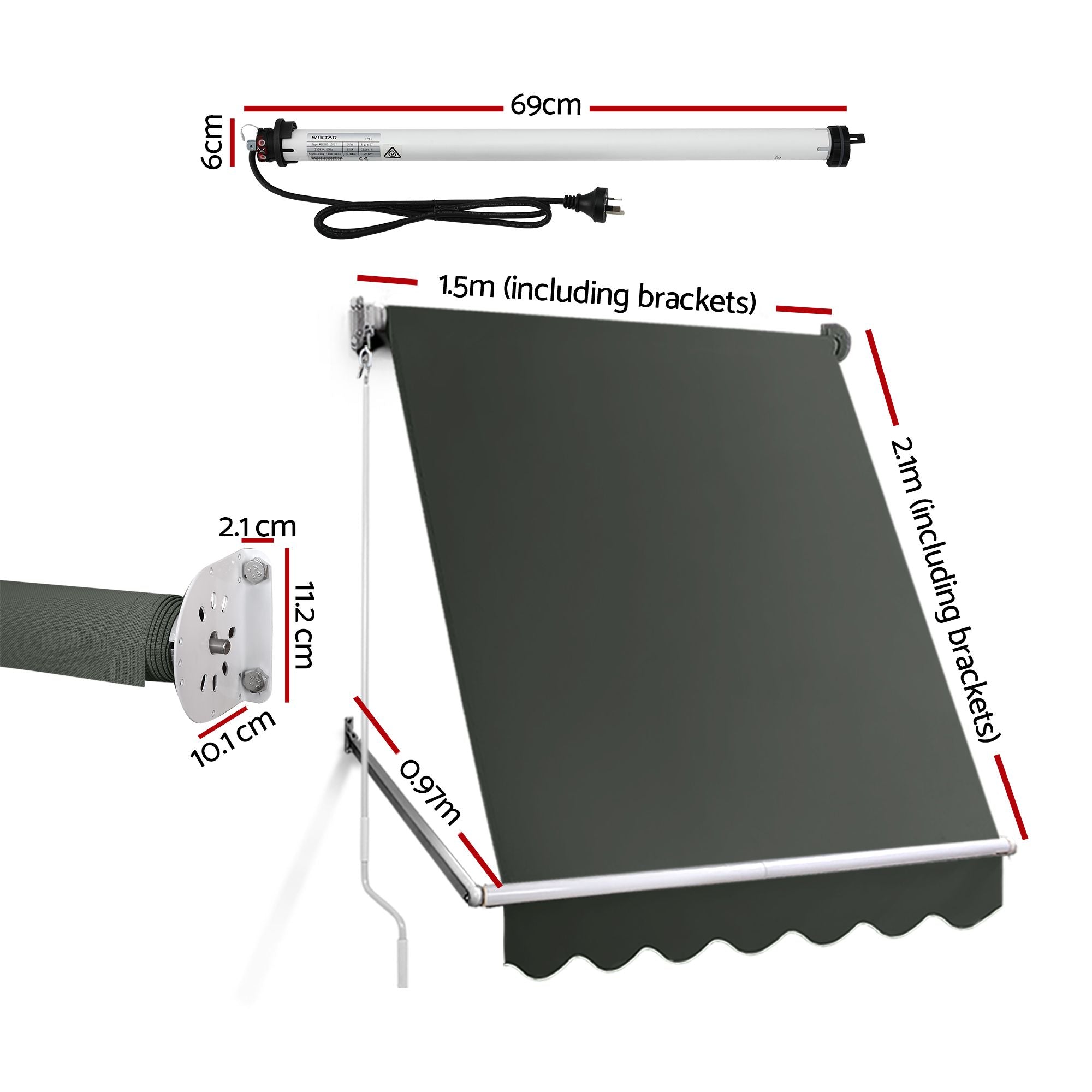 Instahut 1.5 × 2.1m grey motorised pivot arm window awning – additional product image 3
