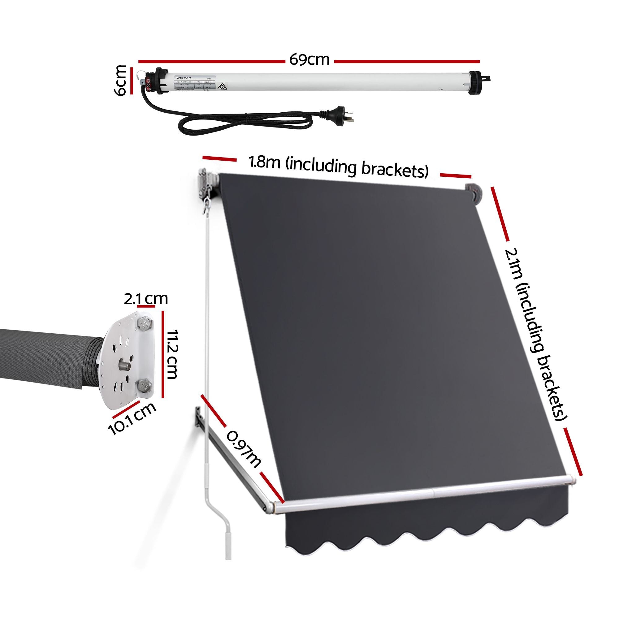Instahut 1.8 × 2.1m grey motorised pivot arm window awning – additional product image 3