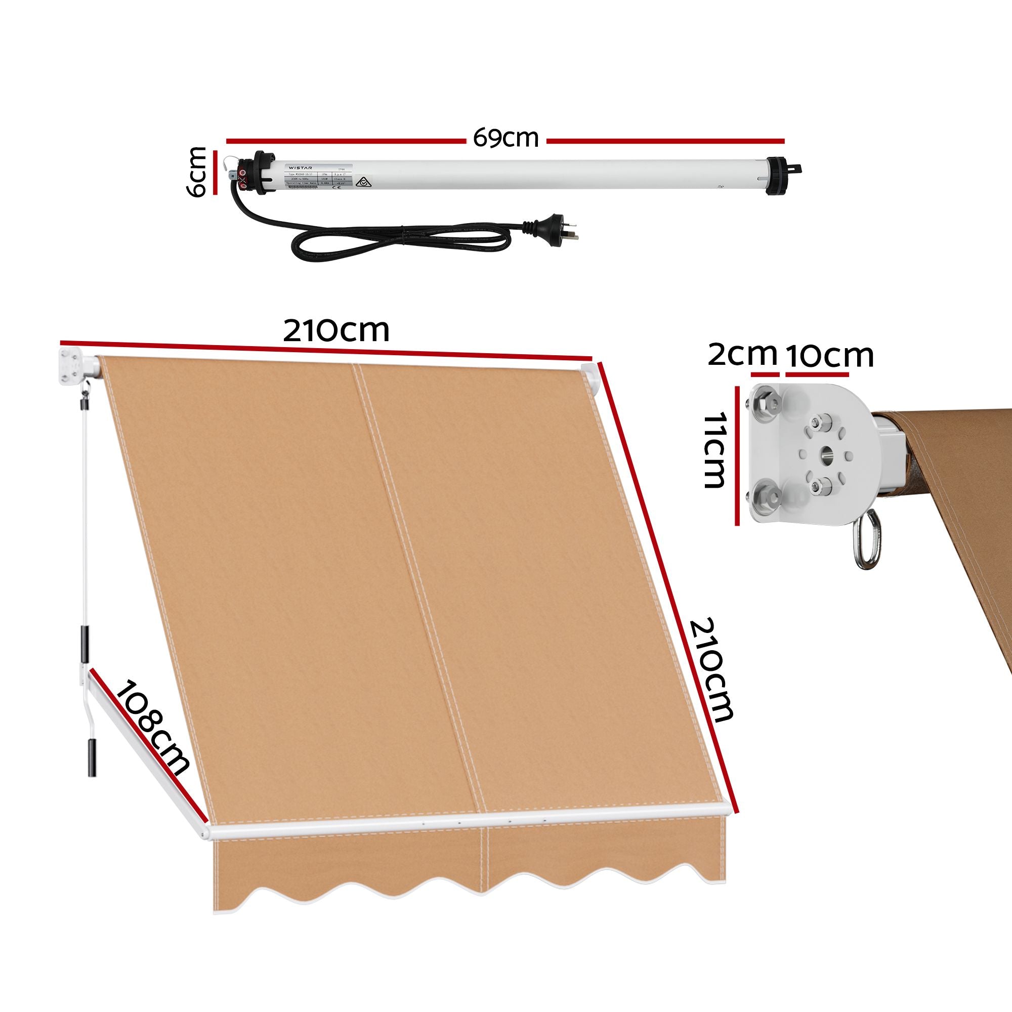 Instahut 2.1 × 2.1m beige motorised pivot arm window awning – additional product image 3