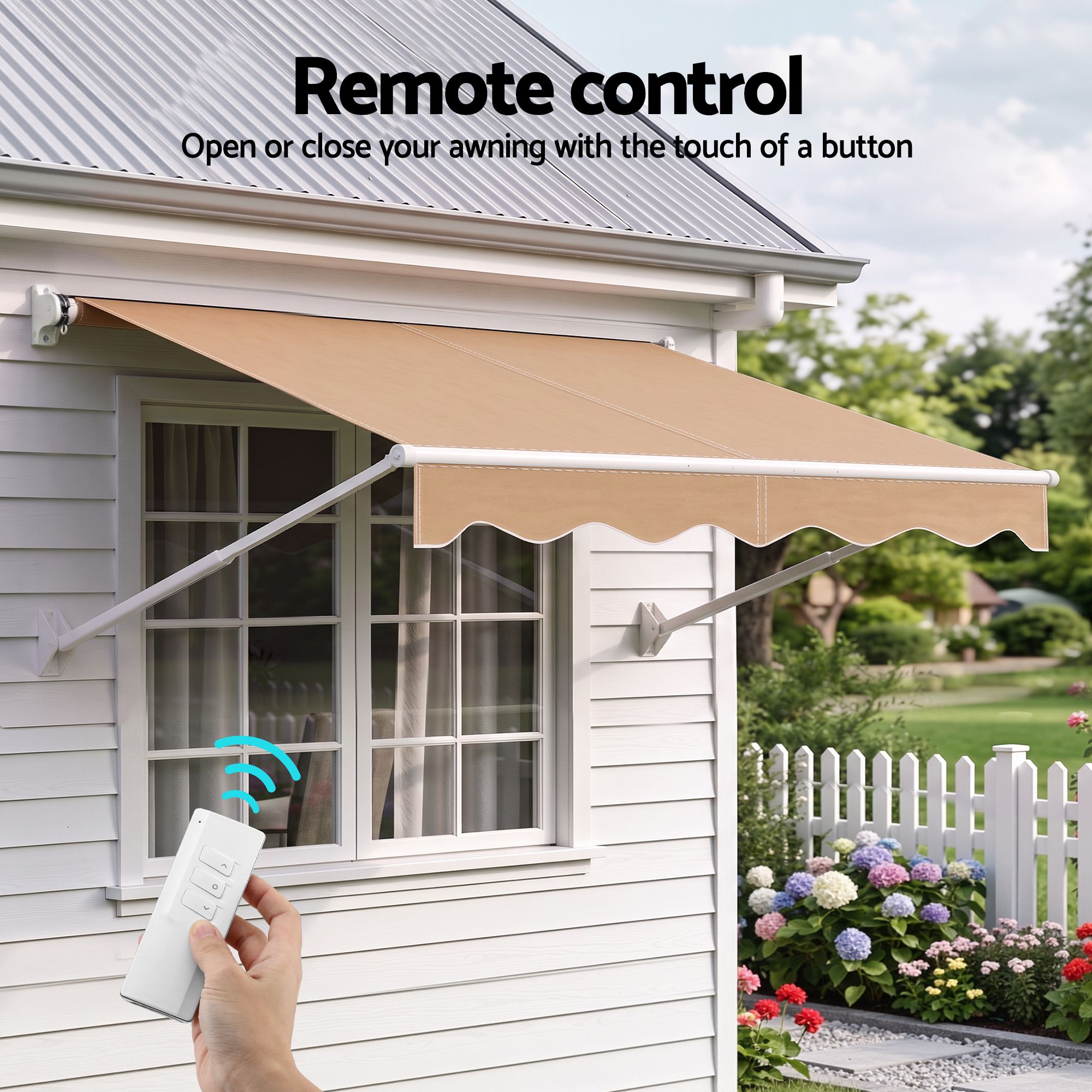 Instahut 2.1 × 2.1m beige motorised pivot arm window awning – additional product image 5