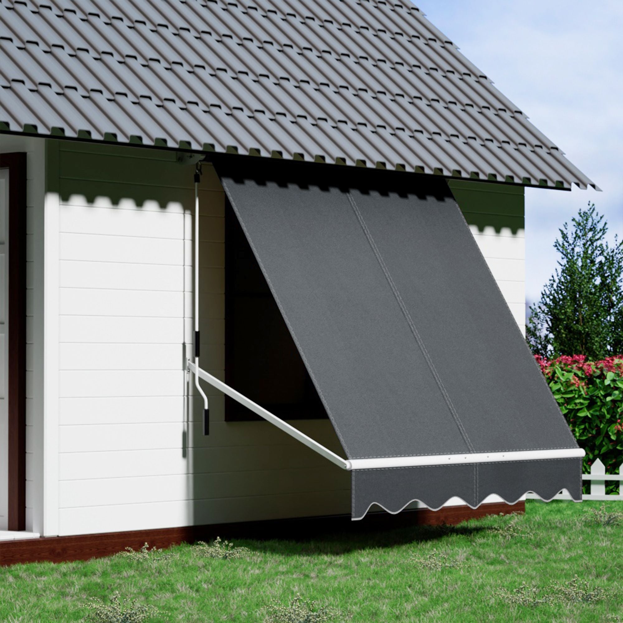 Instahut 2.1 × 2.1m grey motorised pivot arm window awning – product view