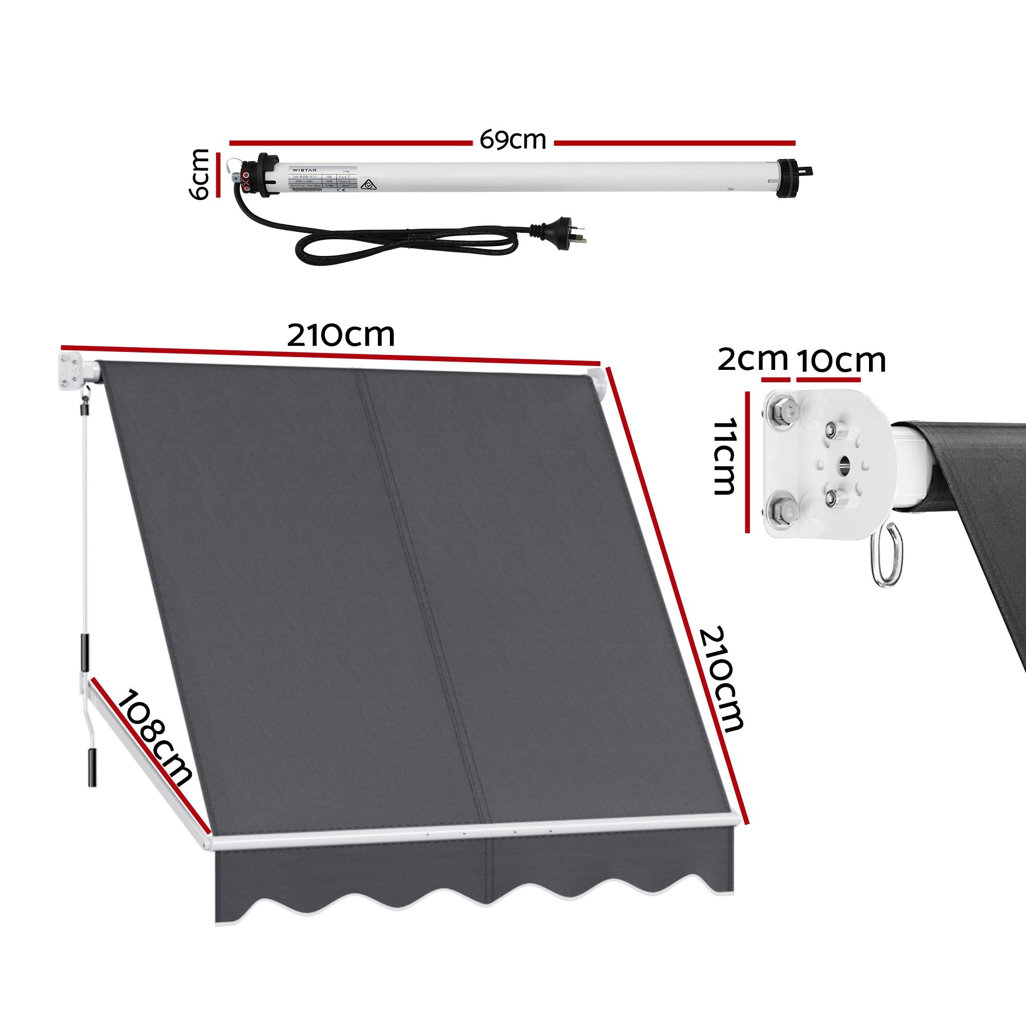 Instahut 2.1 × 2.1m grey motorised pivot arm window awning – additional product image 3