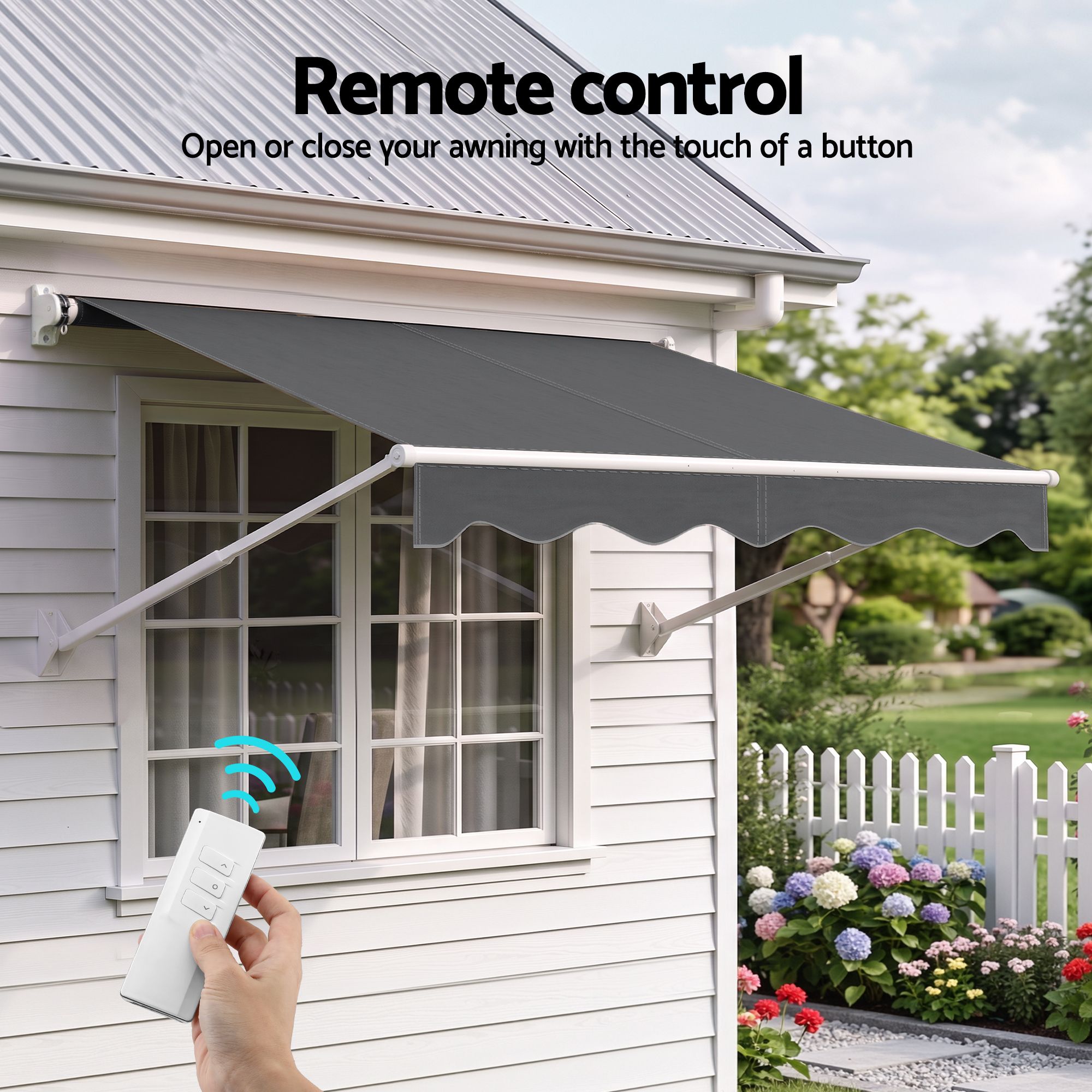 Instahut 2.1 × 2.1m grey motorised pivot arm window awning – additional product image 5