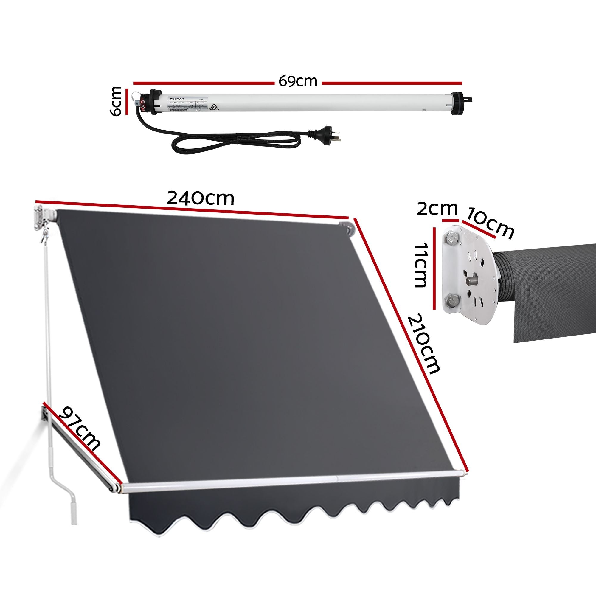 Instahut 2.4 × 2.1m grey motorised pivot arm window awning – additional product image 3