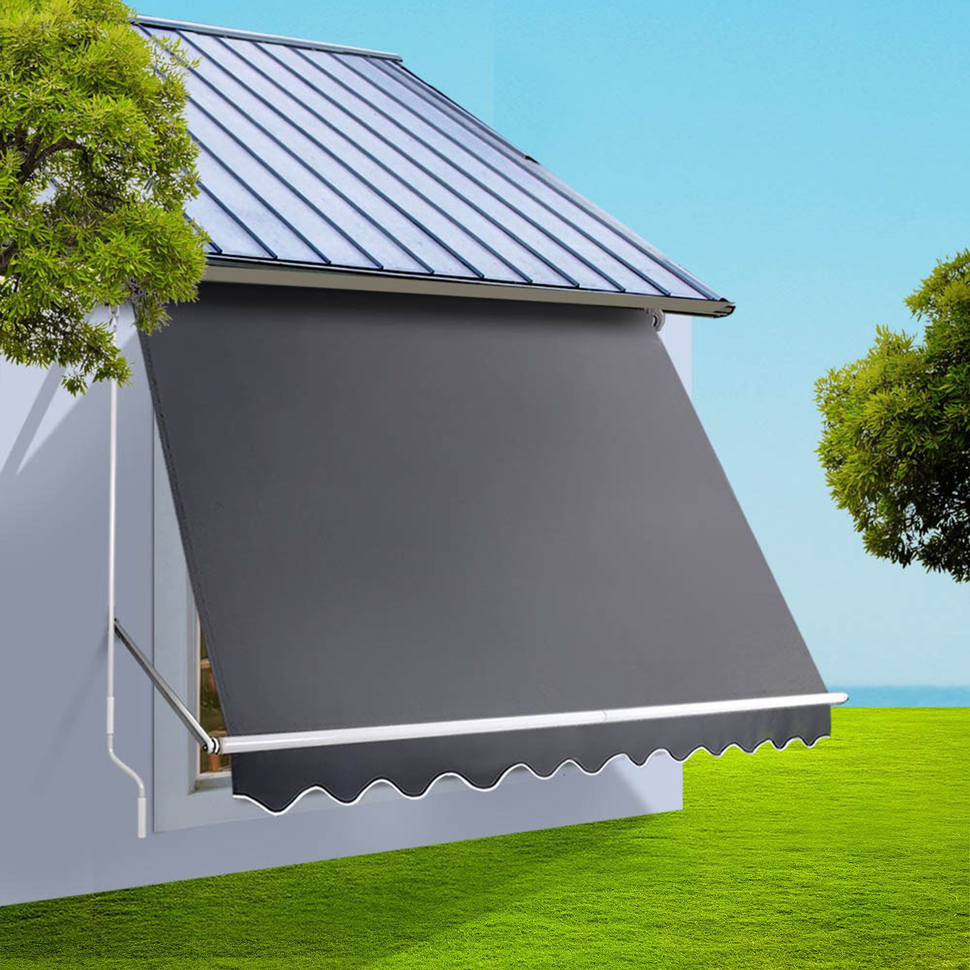 Instahut 2.8 × 2.1m grey motorised pivot arm window awning – product view