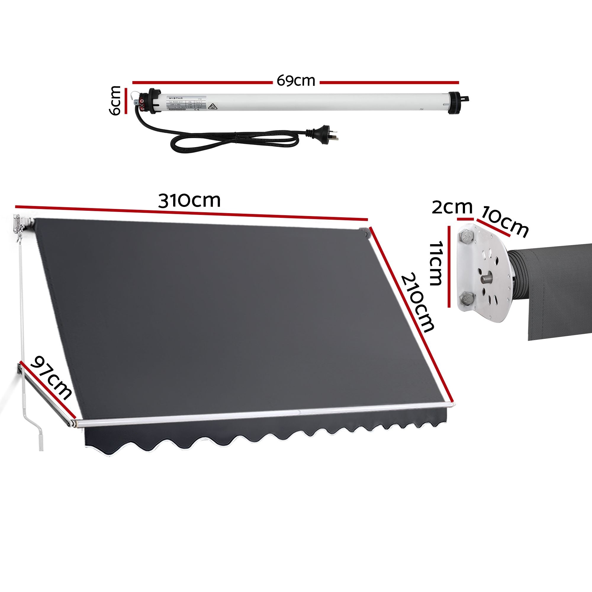 Instahut 3.1 × 2.1m grey motorised pivot arm window awning – additional product image 3