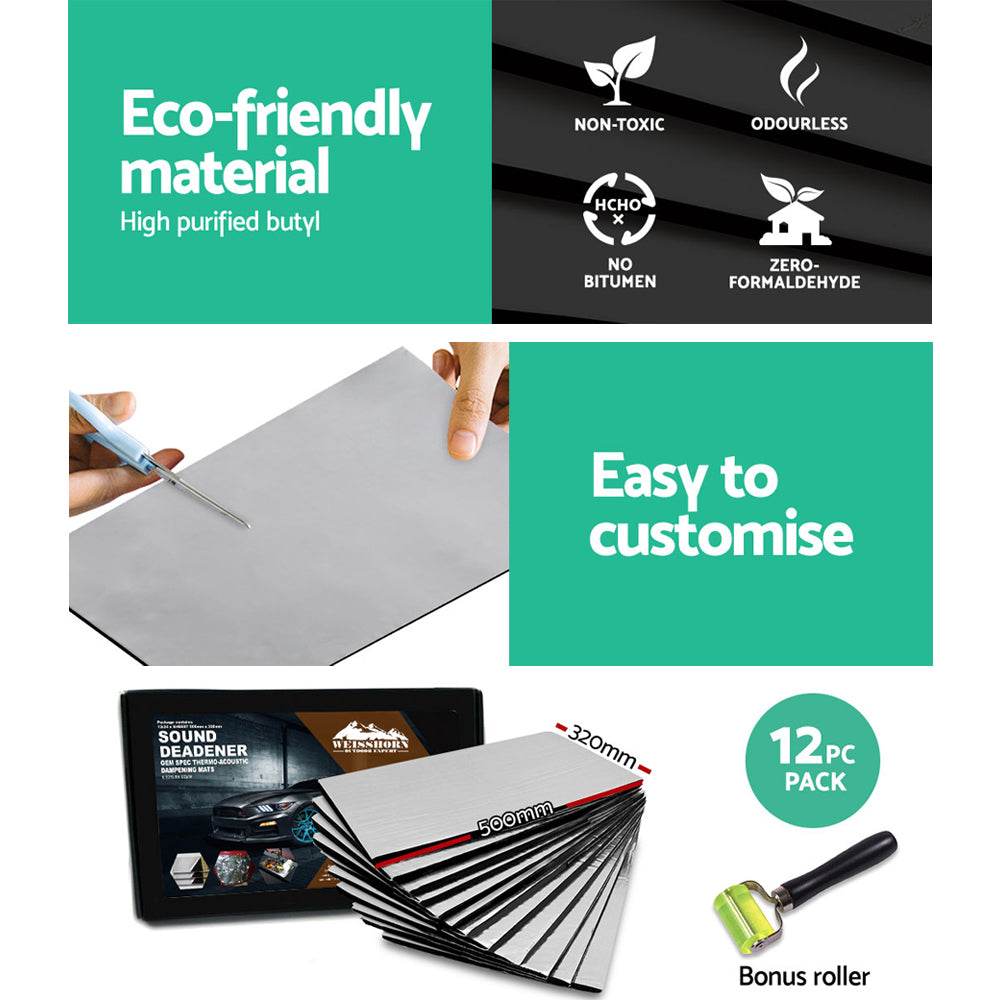 Weisshorn Butyl Car Sound Deadener Mat Heat Insulation Sound Deadening 32CM X 50CM X 12pcs | Outdoorium