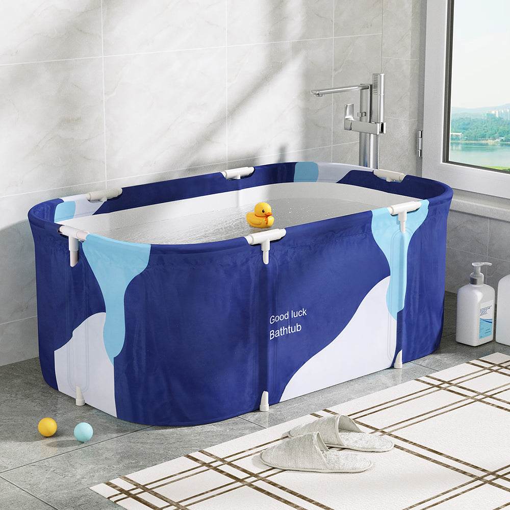 Weisshorn Foldable Bathtub PVC Spa Bucket Inflatable Cushion 114x62cm Navy Blue | Outdoorium