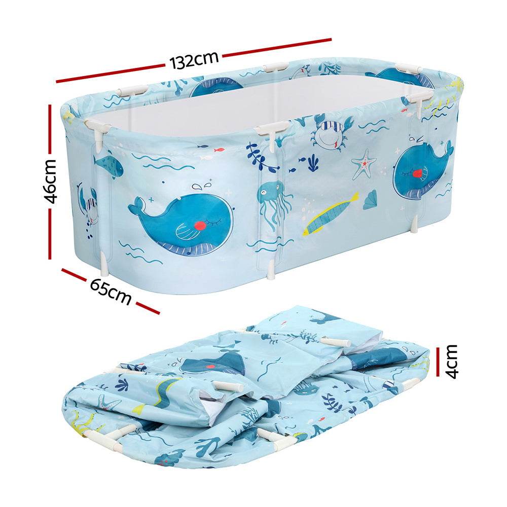 Weisshorn Foldable Bathtub PVC Spa Bucket Inflatable Cushion 134x65cm Blue - Outdoorium