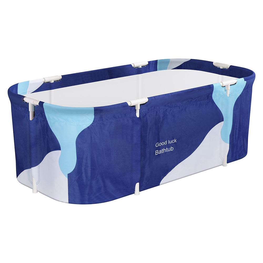 Weisshorn Foldable Bathtub PVC Spa Bucket Inflatable Cushion 134x65cm Navy Blue - Outdoorium