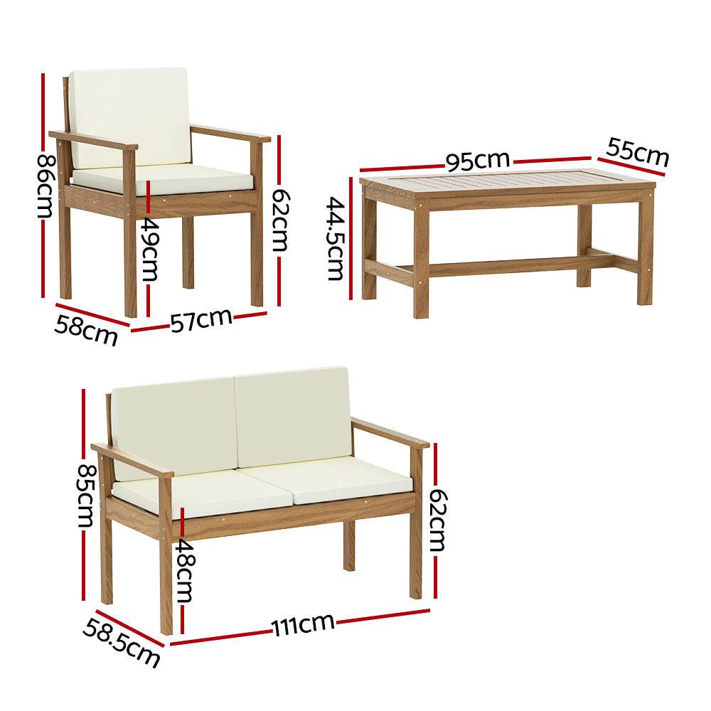 Gardeon 4-Piece Outdoor Sofa Set Wooden Couch Lounge Setting - Outdoorium