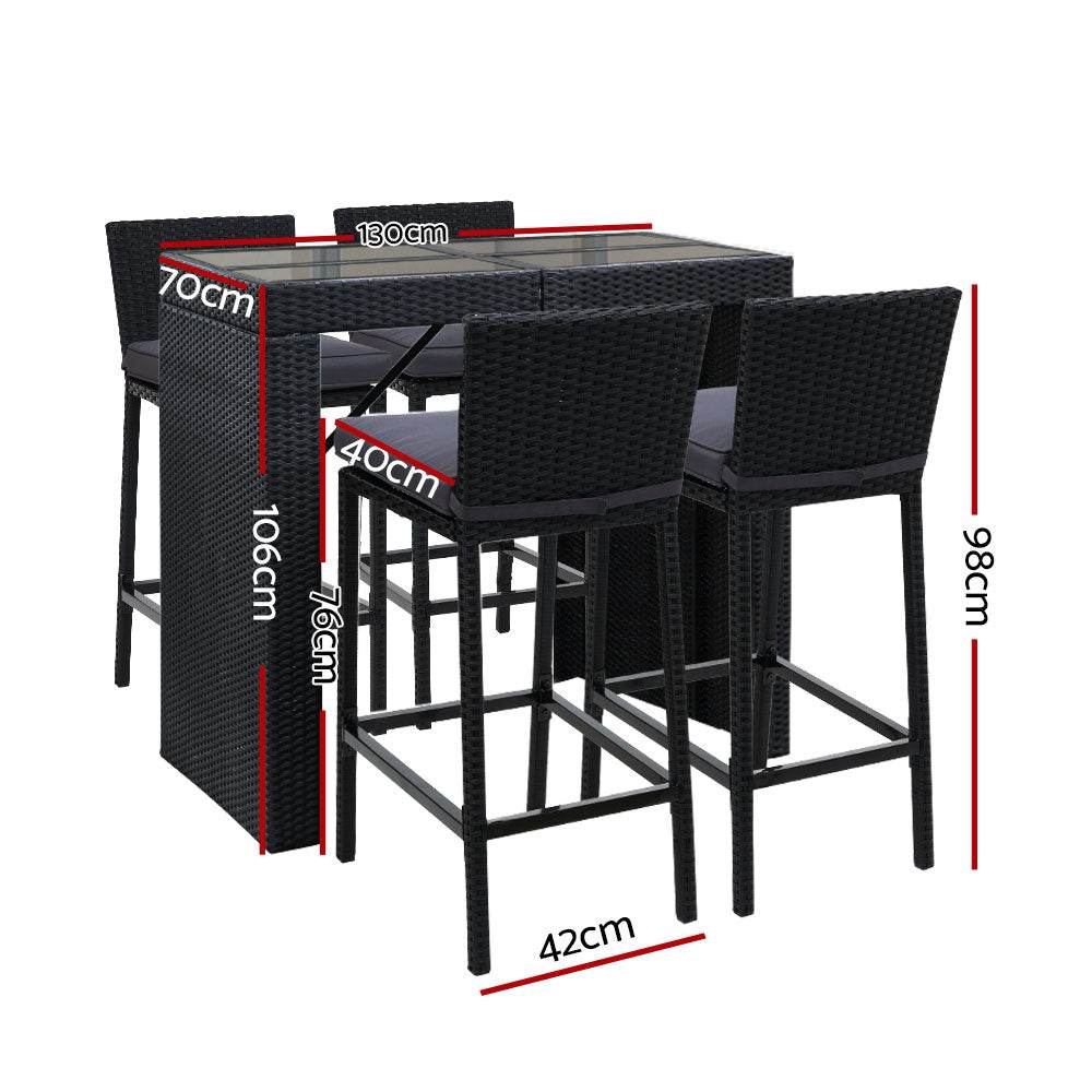 Gardeon 5-Piece Outdoor Bar Set Dining Table Stools Wicker Patio Setting - Outdoorium