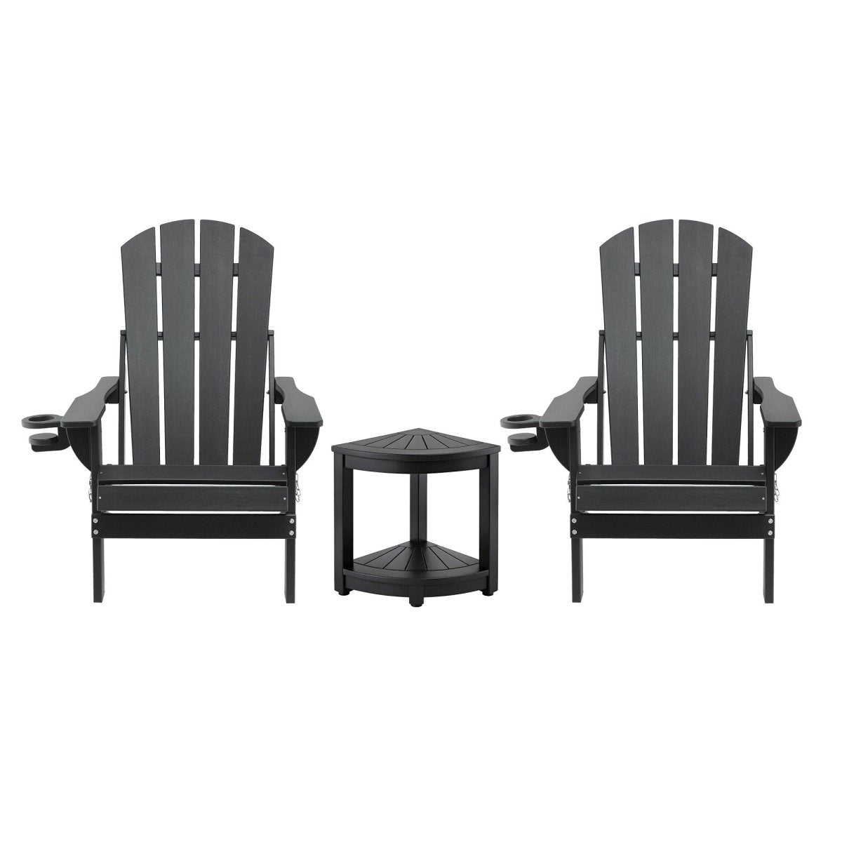 Gardeon Outdoor Table and Chairs HDPE Folding Adirondack Beach Chair Patio Furniture Black