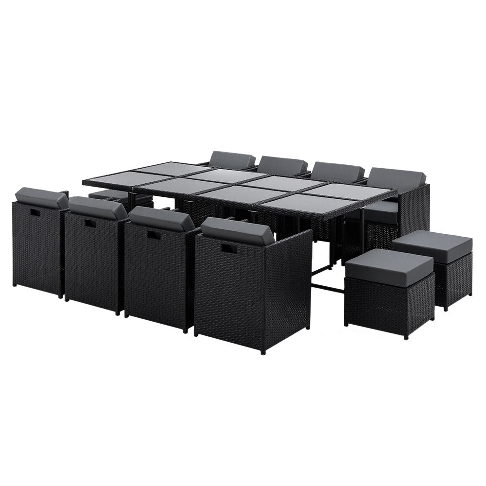 13-Piece Wicker Dining Set – Gardeon Black