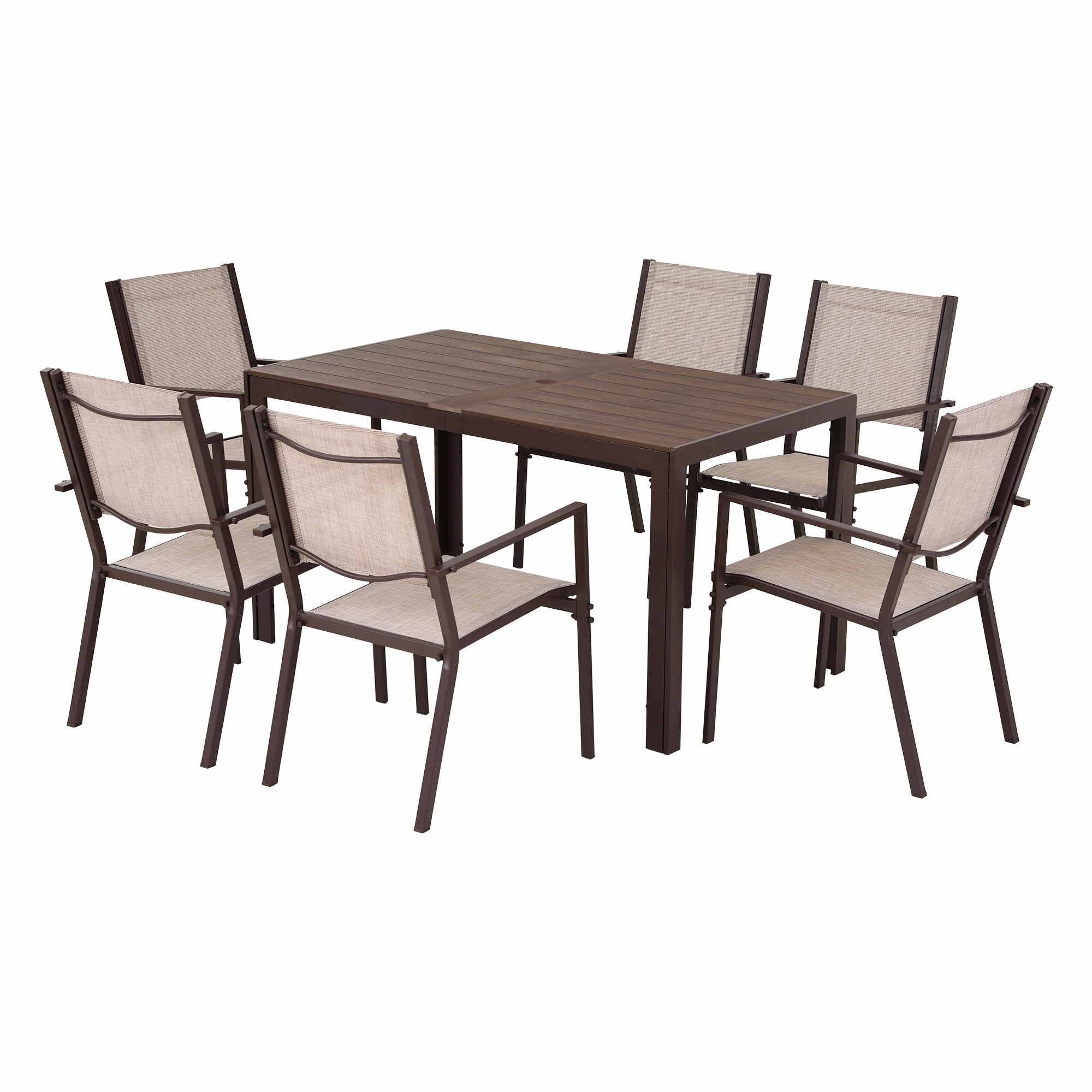Gardeon coffee outdoor dining table with six chairs
