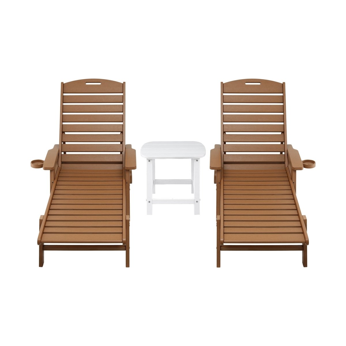 Gardeon Sun Lounge Lounger Table and Chairs Beach Chair HDPE Patio Outdoor Furniture Wheels Brown