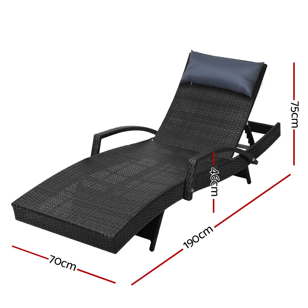 Gardeon Adjustable Black Wicker Sun Lounge with Headrest
