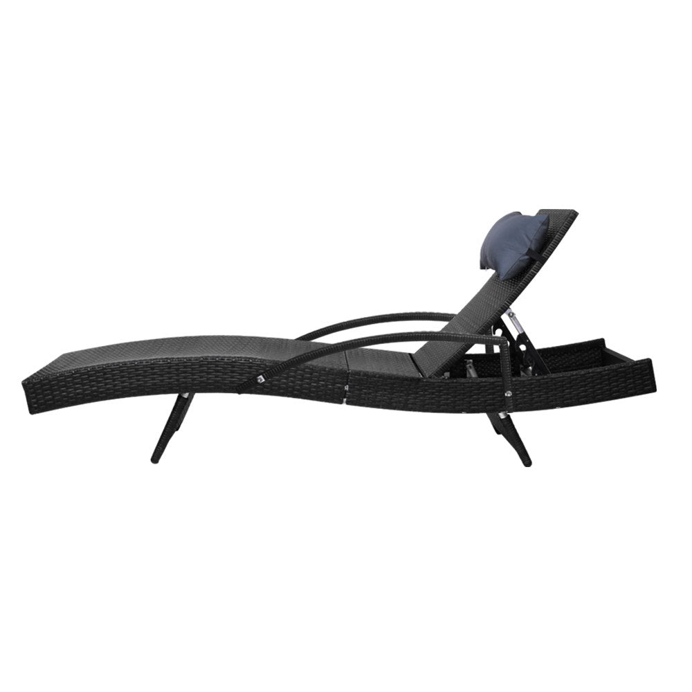 Gardeon Adjustable Black Wicker Sun Lounge with Headrest