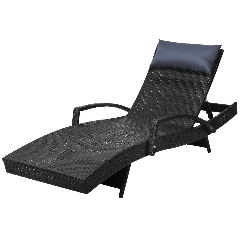 Gardeon Adjustable Black Wicker Sun Lounge with Headrest