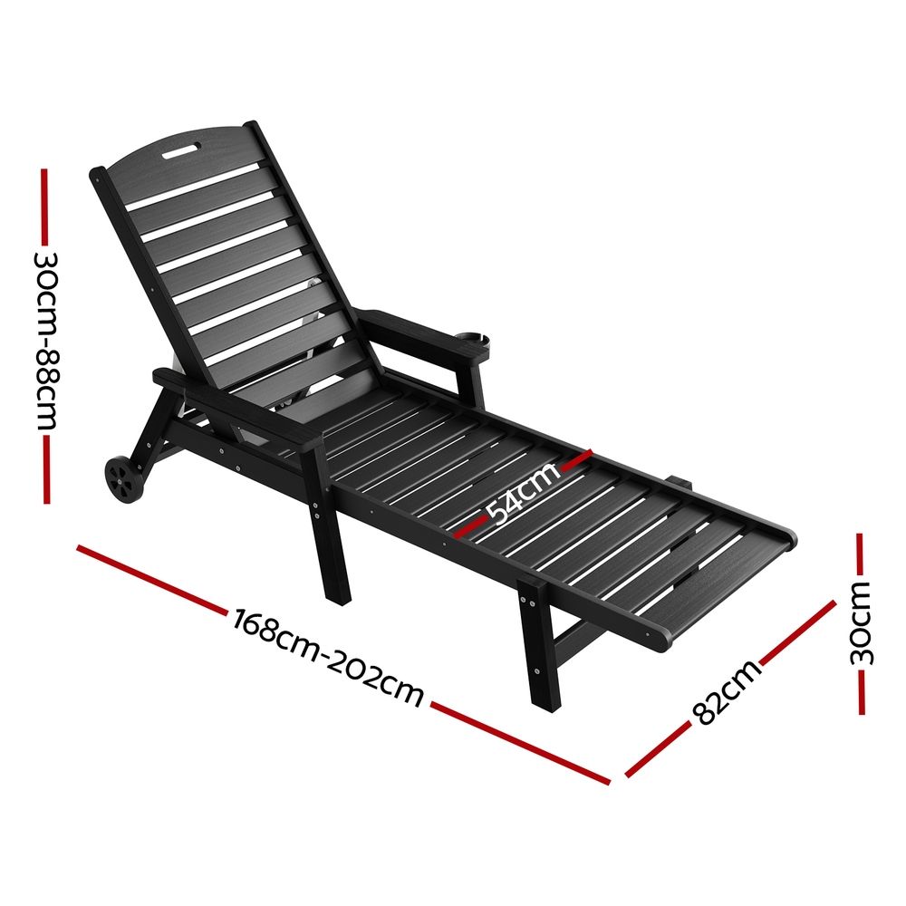 Gardeon HDPE sun loungers with wheels set of 2 black - image 2