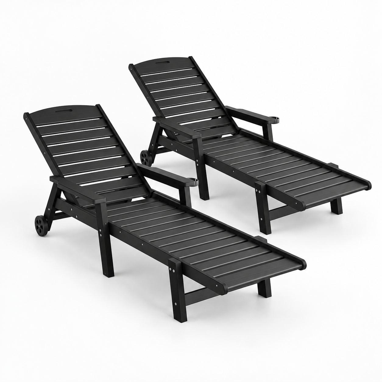 Gardeon HDPE sun loungers with wheels set of 2 black - image 3