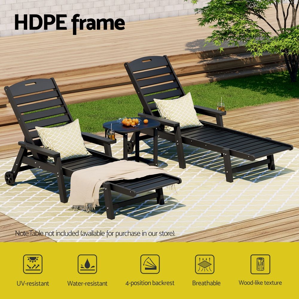 Gardeon HDPE sun loungers with wheels set of 2 black - image 4