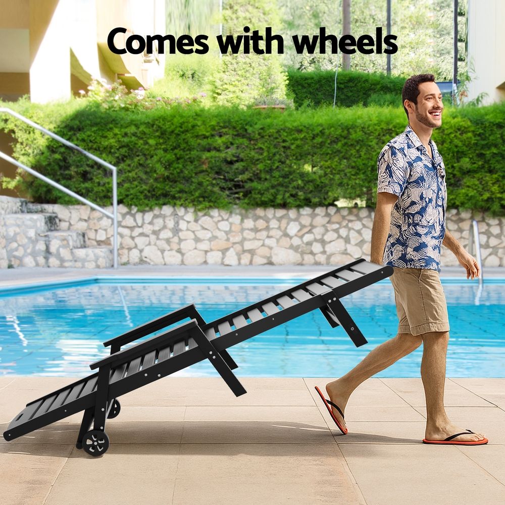 Gardeon HDPE sun loungers with wheels set of 2 black - image 7