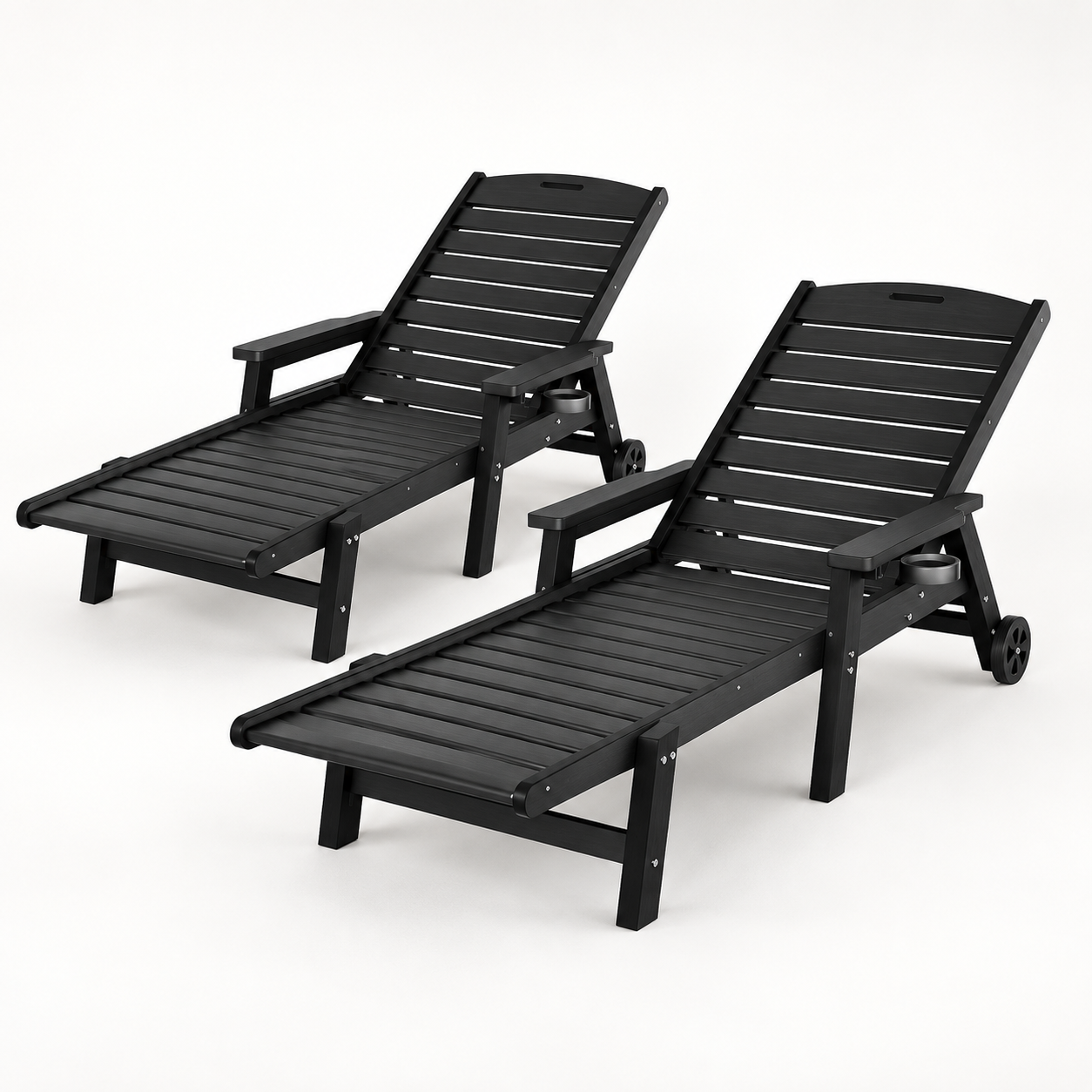 Gardeon HDPE sun loungers with wheels set of 2 black - image 8