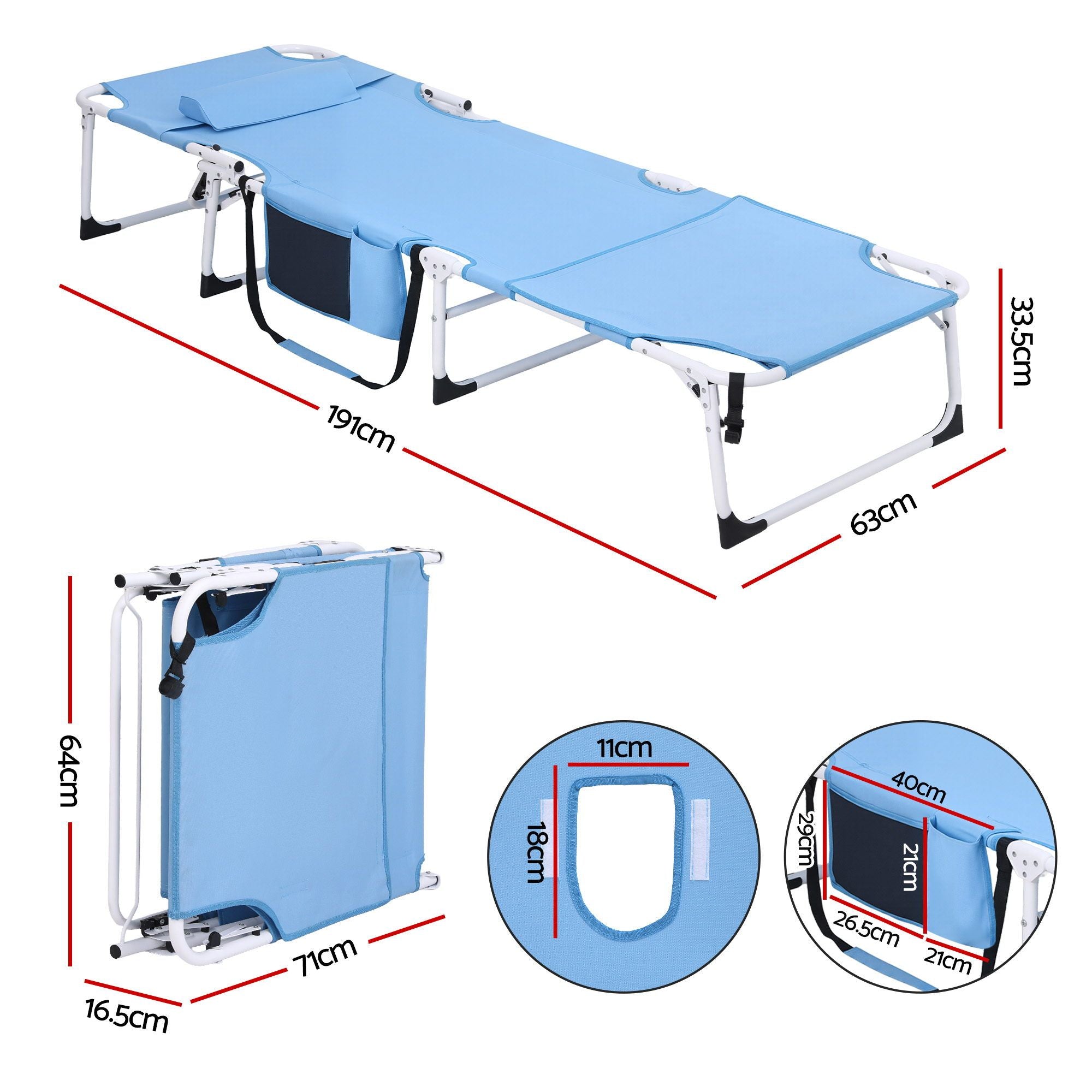 Gardeon 5-position folding sun lounger blue - image 2