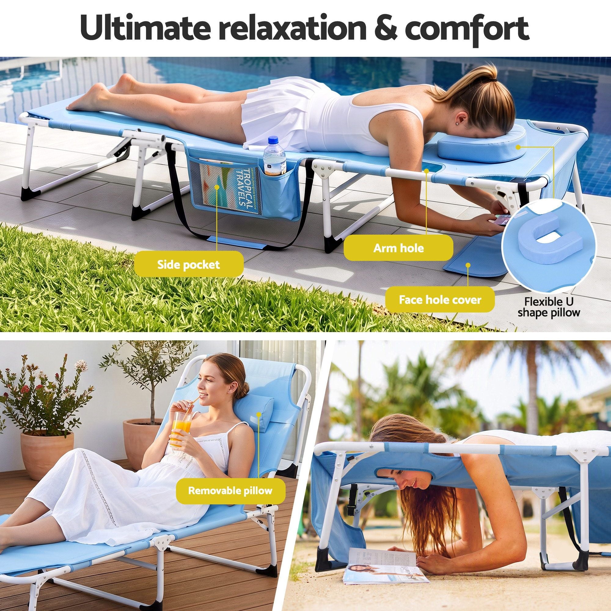 Gardeon 5-position folding sun lounger blue - image 4