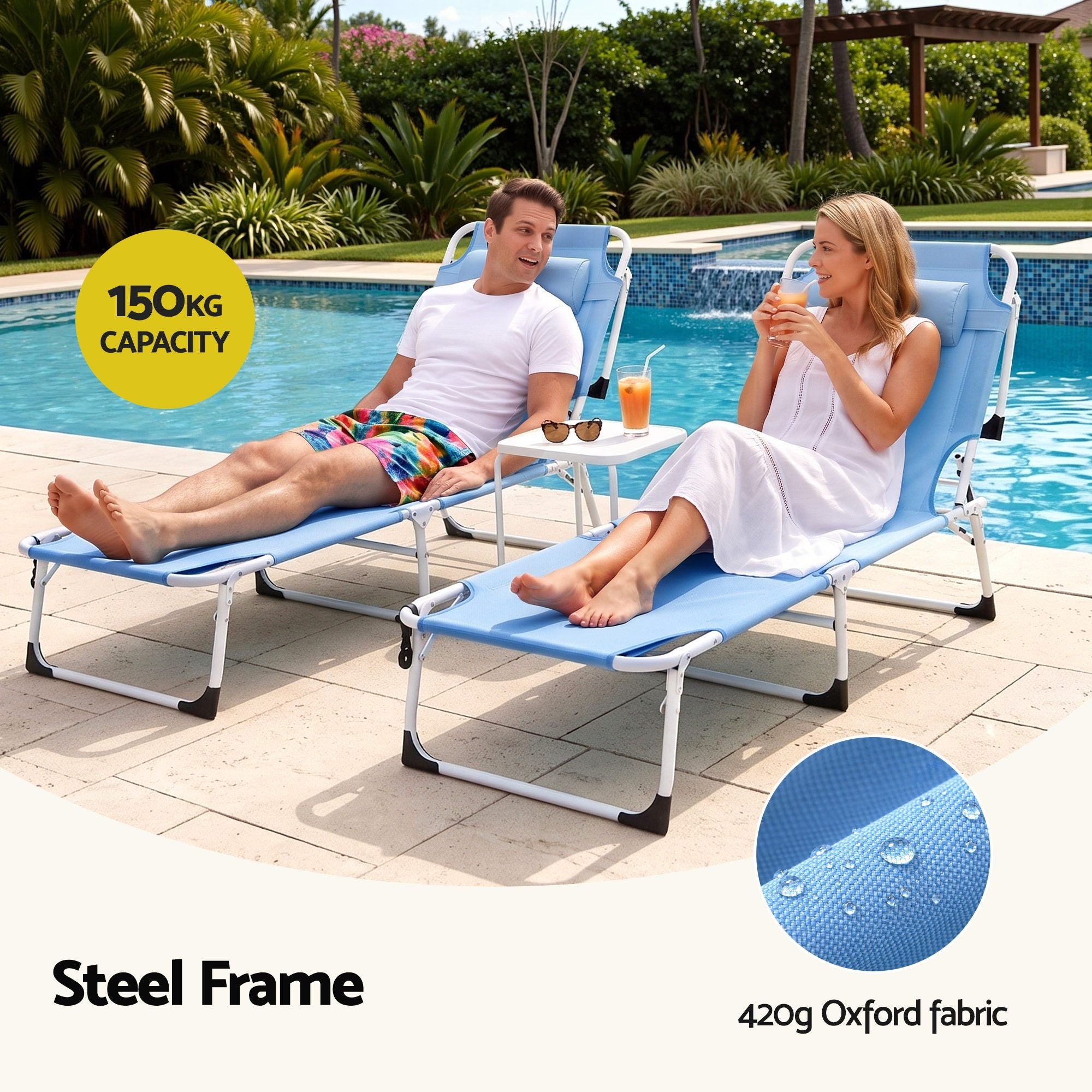 Gardeon 5-position folding sun lounger blue - image 6