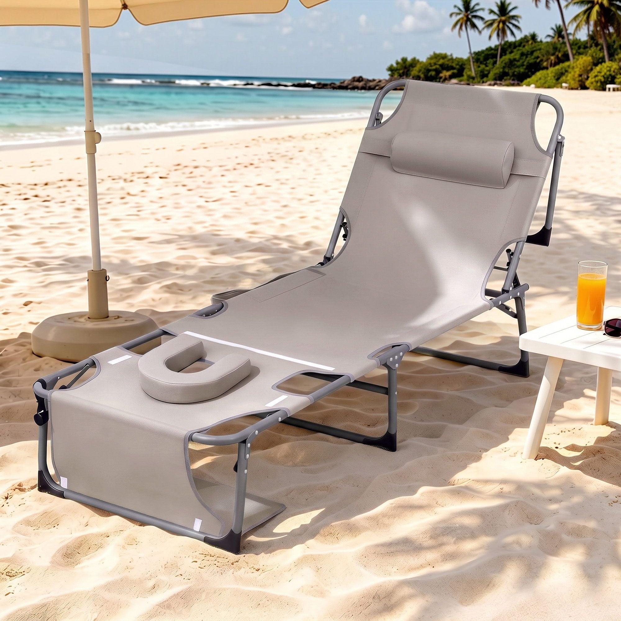 Gardeon 5-position folding sun lounger khaki