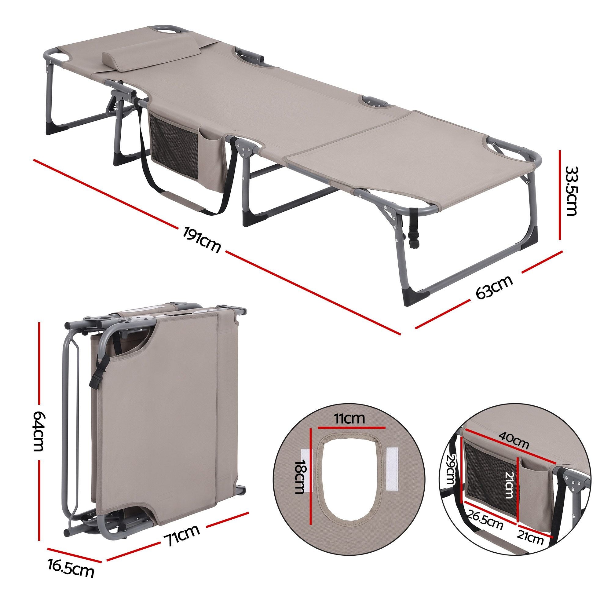 Gardeon 5-position folding sun lounger khaki - image 2